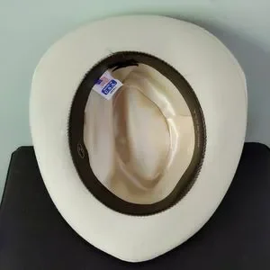 Vintage 1970s Off White Wool Hard Crown Fedora Bowler Hat Derby Wool Felt Bowler main image 4